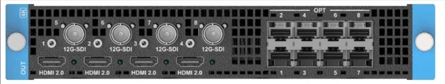 Q8 4k Output Card
4 x HDMI 2.0, 4X 12G SDI, 8X 10G OPT - 4 Concurrent outputs HDMI/SDI