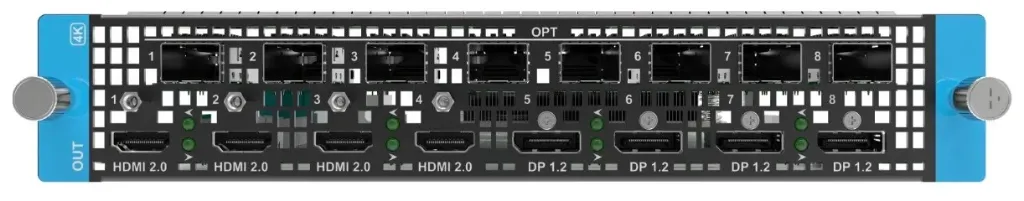Q8 4k Output Card
4x HDMI 2.0, 4X DP 1.2, 8X 10G OPT - 4 Concurrent outputs HDMI/DP